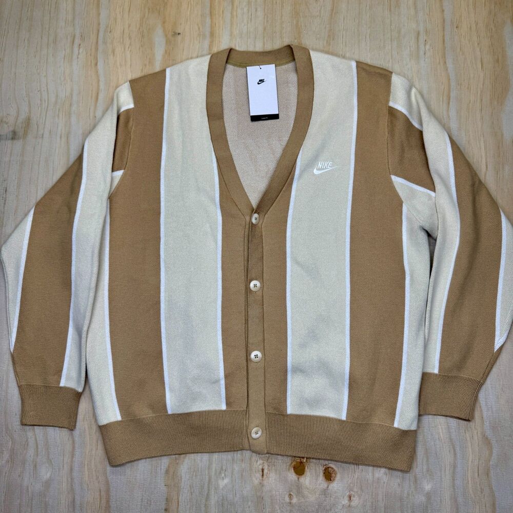 NEW Nike Club Fairway Stripe Sweater Mens Sz XL HM4812-297 Brown Beige
